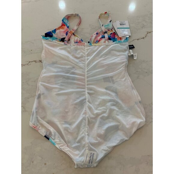 Maxine Shirred‎ Surplice One Piece Swimsuit Illusion Blossoms, Size 16 - Picture 9 of 14